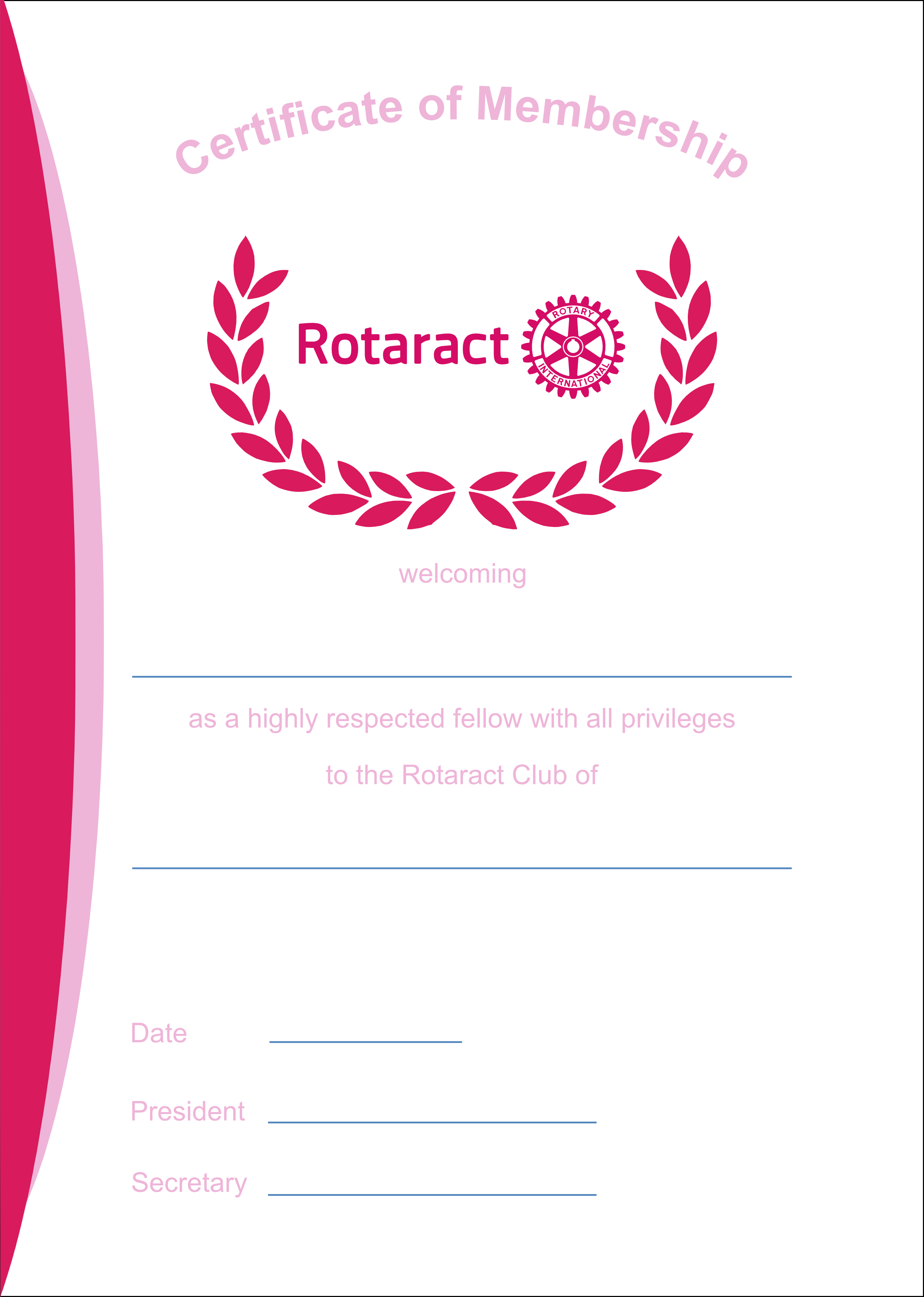 Rotaract Membership Certificate