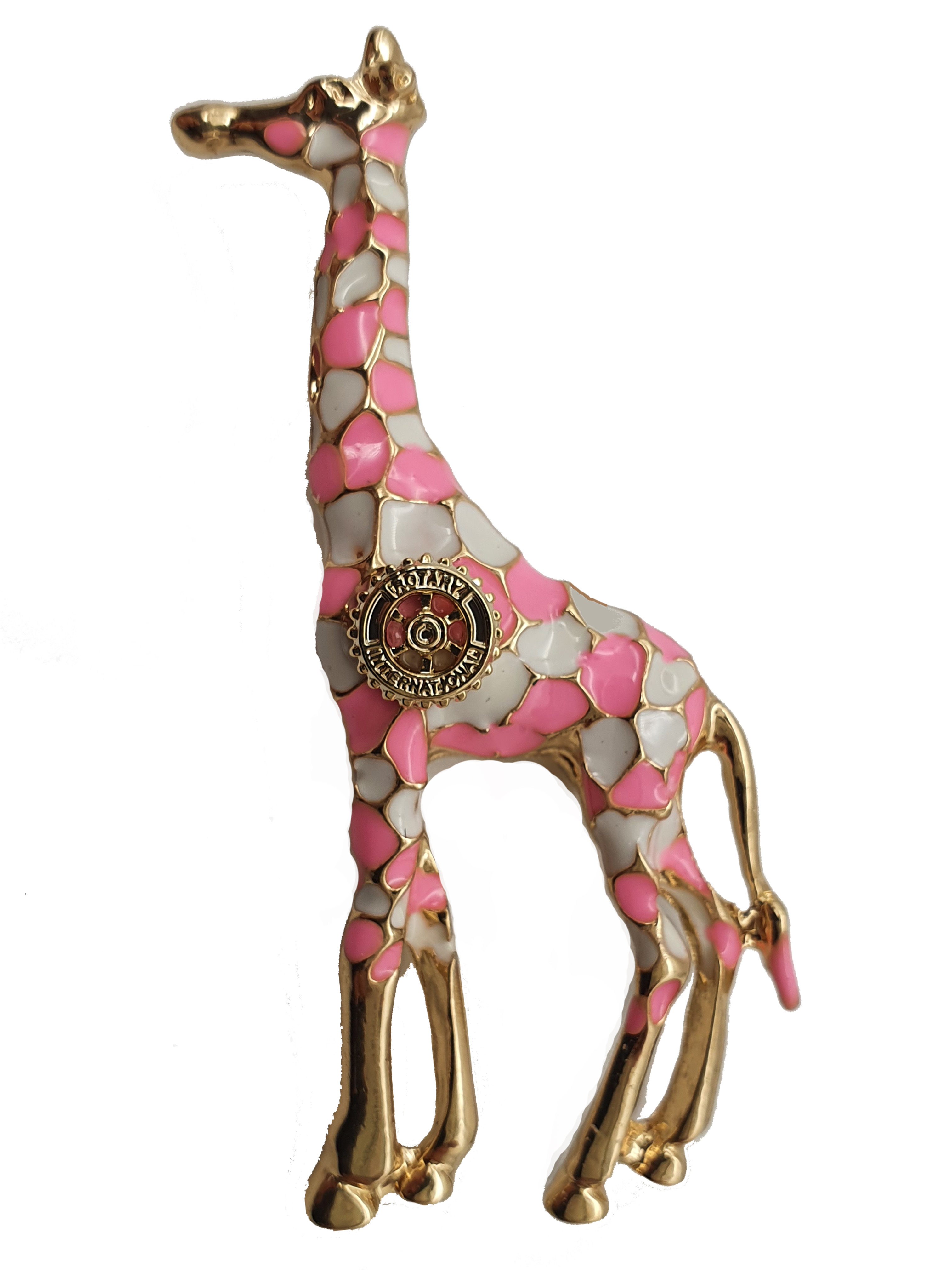 Broche femme girafe rose et blanc 