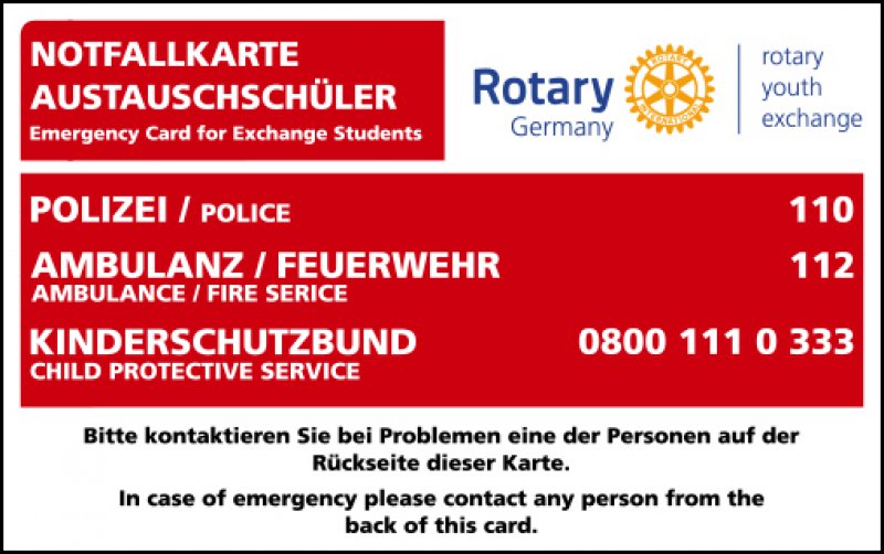 Emergency Cards For Exchange Students