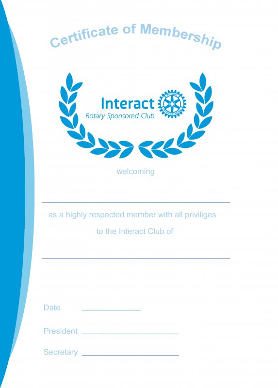 Interact Membership Certificate